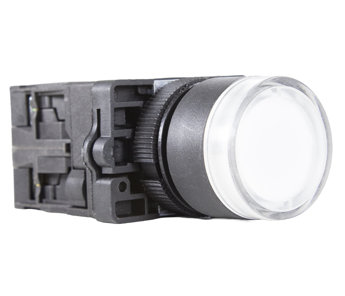 Botão Pulsador Iluminado Plástico 22mm - 220VCA - Branco - 1NA+1NF