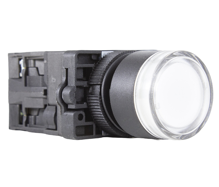Botão Pulsador Iluminado Plástico 22mm - 24VCA/VCC - Branco - 1NA+1NF
