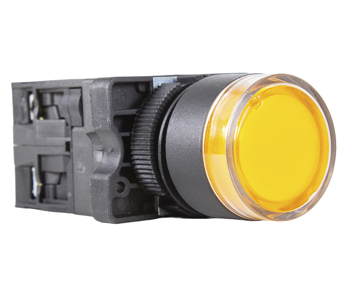 Botão Pulsador Iluminado Plástico 22mm - 220VCA - Amarelo - 1NA+1NF