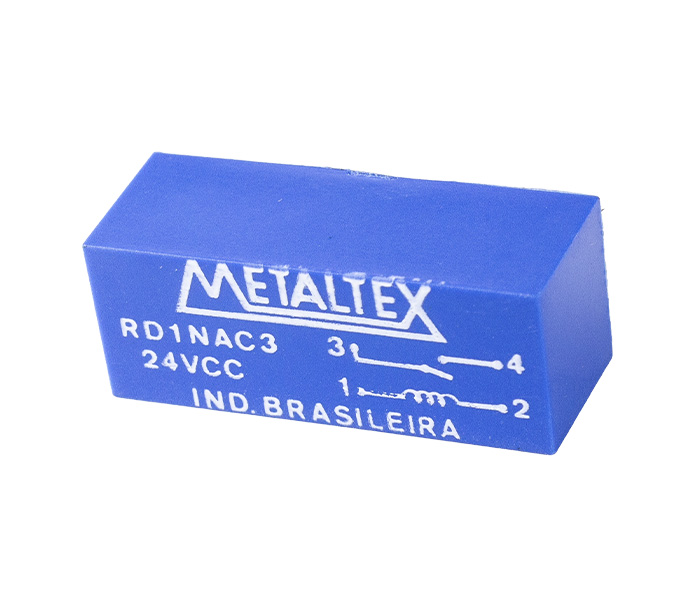 Relé Reed 1NA - Bobina de 24VCC - Capacidade de 0,500A - Potência 10W - Comutação de 200V - Rigidez Dielétrica de 2KVCA