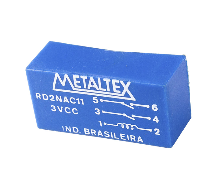 Relé Reed 2NA - Bobina de 3VCC - Capacidade de 0,500A - Potência 10W - Comutação de 200V - Rigidez Dielétrica de 2KVCA