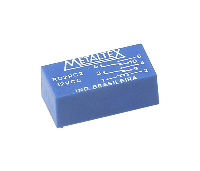 Relé Reed 2 REV - Bobina de 12VCC - Capacidade de 0,250A - Potência 3W - Comutação de 175V - Rigidez Dielétrica de 2KVCA