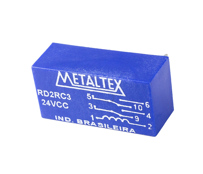Relé Reed 2 REV - Bobina de 24VCC - Capacidade de 0,250A - Potência 3W - Comutação de 175V - Rigidez Dielétrica de 2KVCA