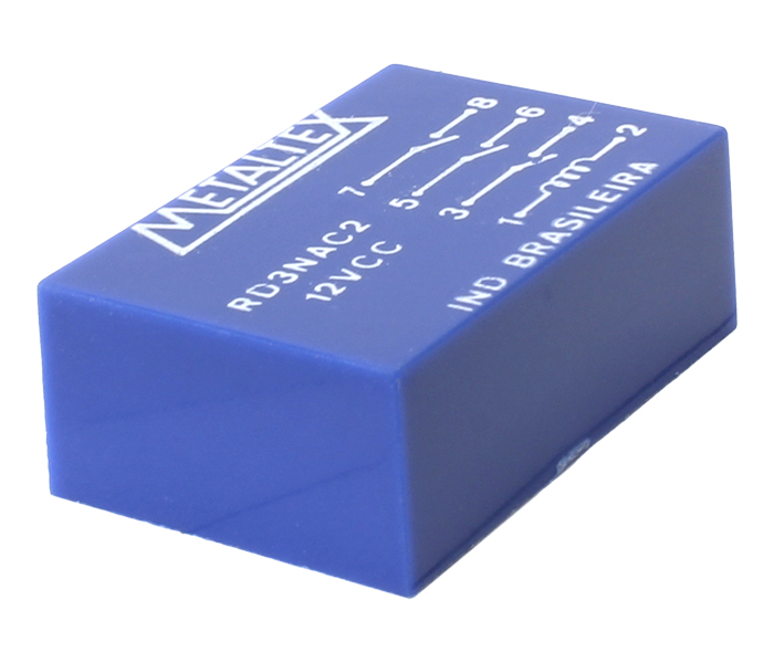Relé Reed 3NA - Bobina de 12VCC - Capacidade de 0,500A - Potência 10W - Comutação de 200V - Rigidez Dielétrica de 2KVCA