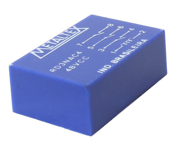 Relé Reed 3NA - Bobina de 48V - Capacidade de 0,500A - Potência 10W - Comutação de 200V - Rigidez Dielétrica de 2KVCA