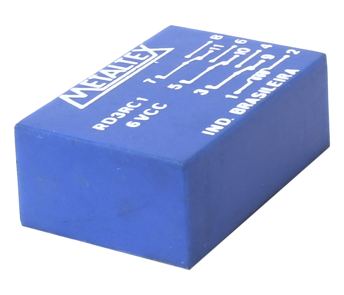 Relé Reed 3 REV - Bobina de 6VCC - Capacidade de 0,250A - Potência 3W - Comutação de 175V - Rigidez Dielétrica de 2KVCA