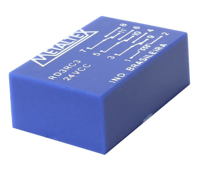 Relé Reed 3 REV - Bobina de 24VCC - Capacidade de 0,250A - Potência 3W - Comutação de 175V - Rigidez Dielétrica de 2KVCA