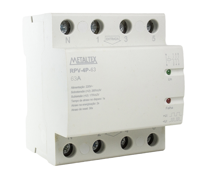 Relé de Proteção Contra Sub/Sobretensão Tetrapolar 220VCA - 63A