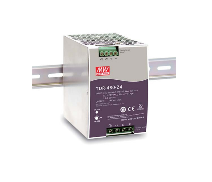 Fonte Chaveada Mean Well Trifásico 480W Montagem em Trilho DIN - 340-550V 24V-20A