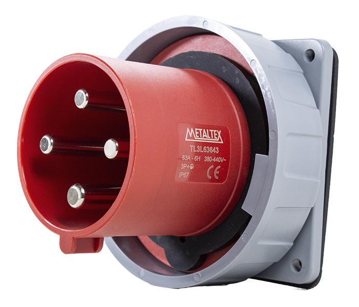 Tomada para Painel Negativa 63A 3P+E-6H - Vermelho - IP67
