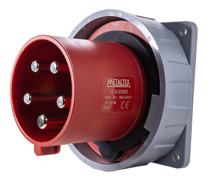 Tomada para Painel Negativa 63A 3P+N+E-6H - Vermelho - IP67