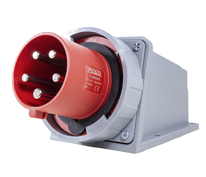 Tomada de Sobrepor Negativa 63A 3P+N+E-6H - Vermelho - IP67
