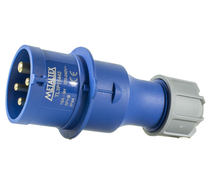 Plugue Macho 16A 3P+E-9H - Azul - IP44