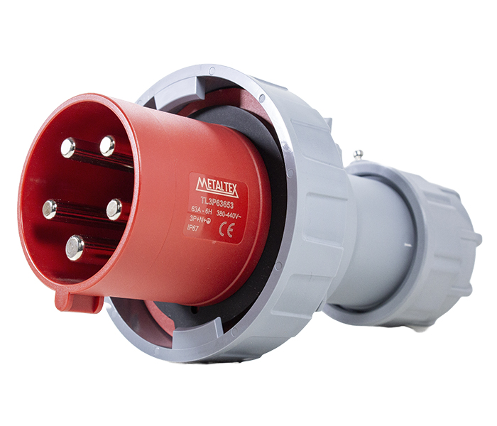 Plugue Macho 63A 3P+N+E-6H - Vermelho - IP67