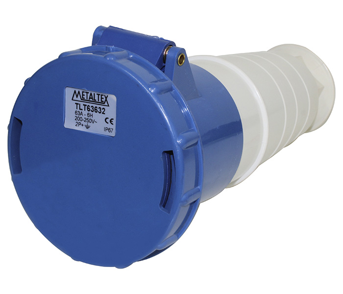Acoplamento Industrial 63A 2P+E-6H - Azul - IP44
