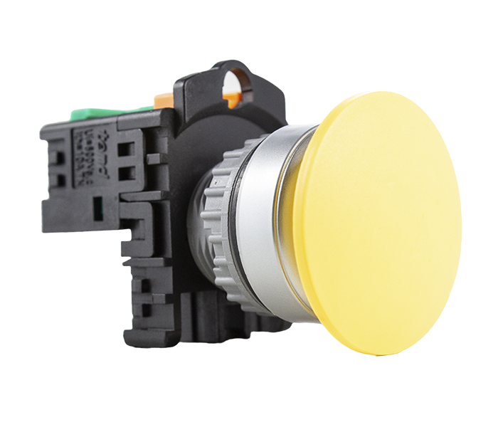 Botão Pulsador Cogumelo 22mm - Amarelo - 1NA