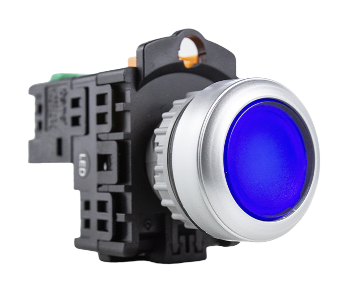 Botão Pulsador Iluminado 22mm - 24VCA/VCC - Azul - 1NA