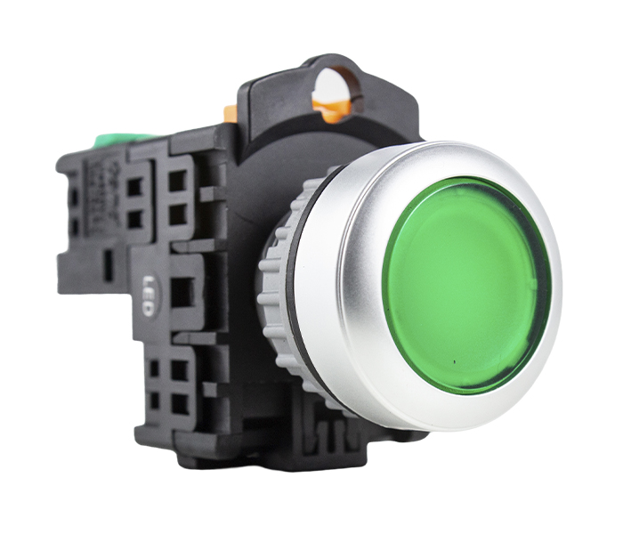 Botão Pulsador Iluminado 22mm - 24VCA/VCC - Verde - 1NA