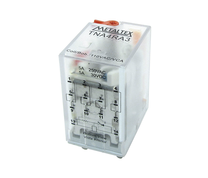 Relé Industrial Subminiatura 4 REV - Bobina de 110VCA - Capacidade 5A - Terminais Solda Fio