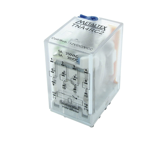 Relé Industrial Subminiatura 4 REV - Bobina de 12VCC - Capacidade 5A - Terminais Solda Fio