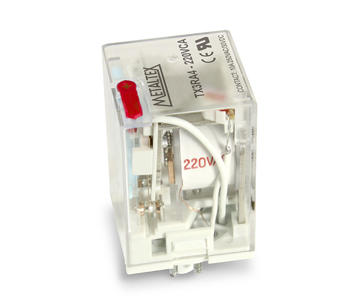 Relé Industrial com LED 3 REV - Bobina de 220VCA - Capacidade 10A - 11 Pinos Plug-in - Indicador Mecânico e Botão de Teste Bloqueável