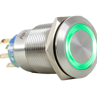 Botão Antivandalismo Iluminado 19mm com Legenda - 220VCA - Verde - 2 REV