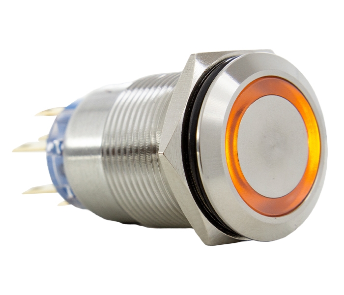 Botão Antivandalismo Iluminado 19mm com Legenda - 220VCA - Laranja - 2 REV