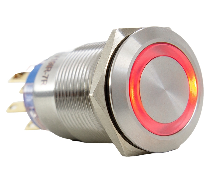 Botão Antivandalismo Iluminado 19mm com Legenda - 24VCA/VCC - Vermelho - 2 REV