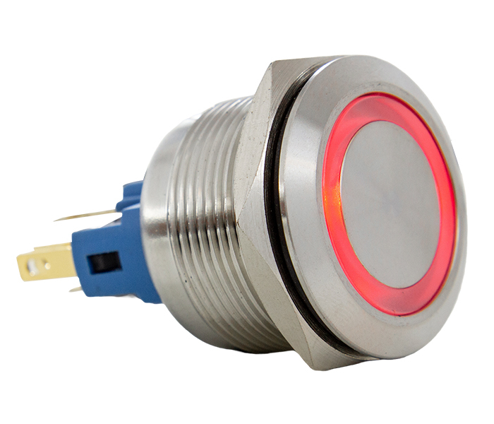 Botão Antivandalismo Iluminado 22mm com Legenda - 24VCA/VCC - Vermelho - 1NA+1NF