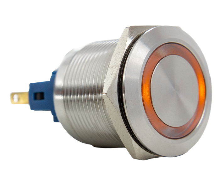 Botão Antivandalismo Iluminado Alternado 22mm com Legenda - 24VCA/VCC - Laranja - 1NA+1NF