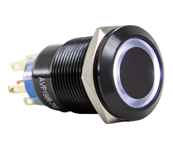 Botão Antivandalismo Iluminado Preto 19mm - 12VCA/VCC - Branco - 2 REV