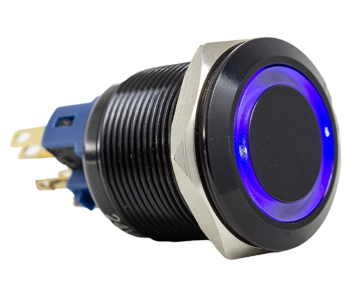 Botão Antivandalismo Iluminado Preto 19mm - 220VCA - Azul - 2 REV