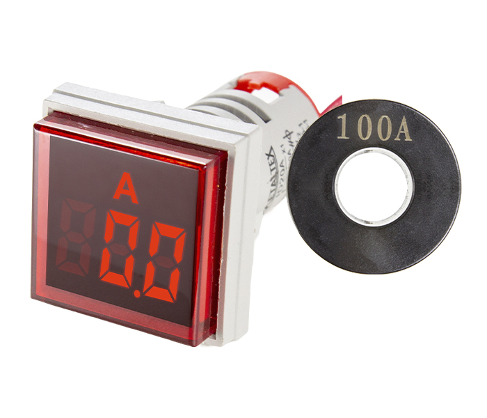 Indicador Digital Quadrado de Corrente 0-100A 22mm - 50/380VCA - Vermelho