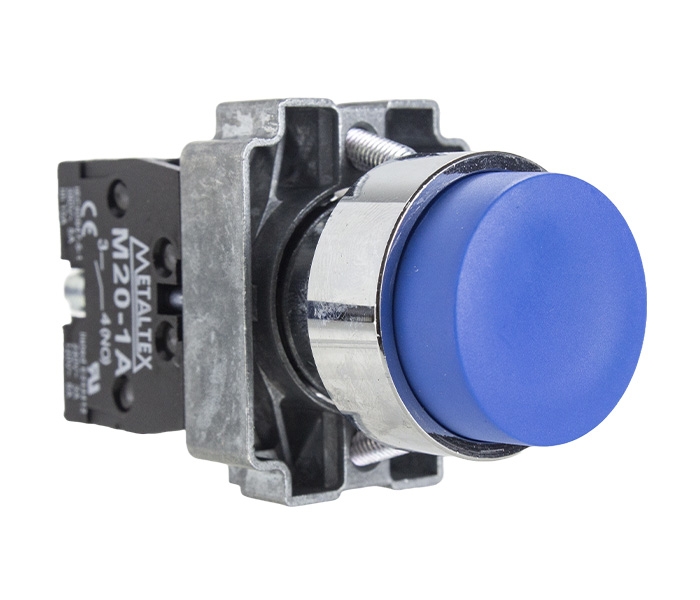 Botão Pulsador Não Faceado Metálico 22mm - Azul - 1NA