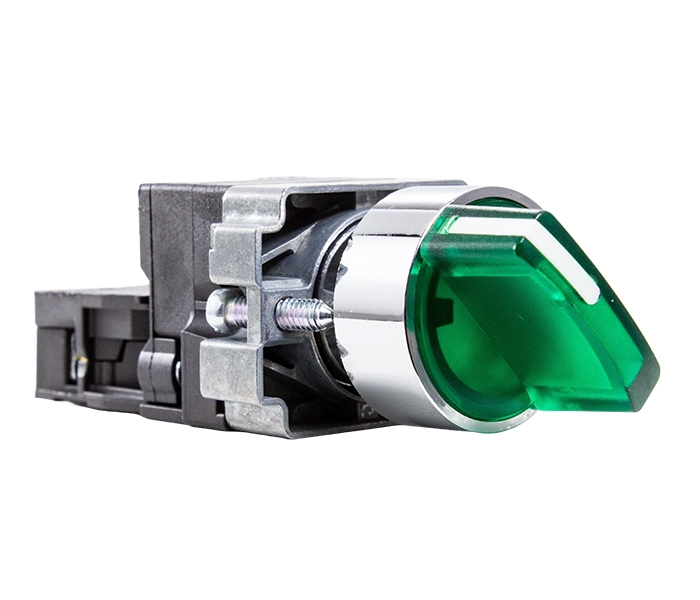 Chave Seletora Iluminada Knob Curto 2 Posições 22mm - 24VCA/VCC - Verde - 2NA