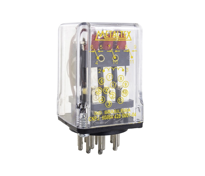 Relés Industrial 3 REV - Bobina de 24VCA - Capacidade 12A - 11 Pinos Plug-in - Indicador Luminoso