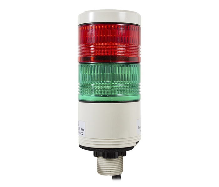 Sinalizador Torre LED 52mm Luz Contínua / Pulsante - 24VCA/VCC - Vermelho / Verde