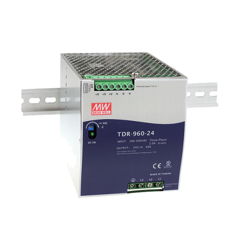 TDR-960 - Fonte de alimentação chaveada 960W para trilho DIN - Alimentação trifásica