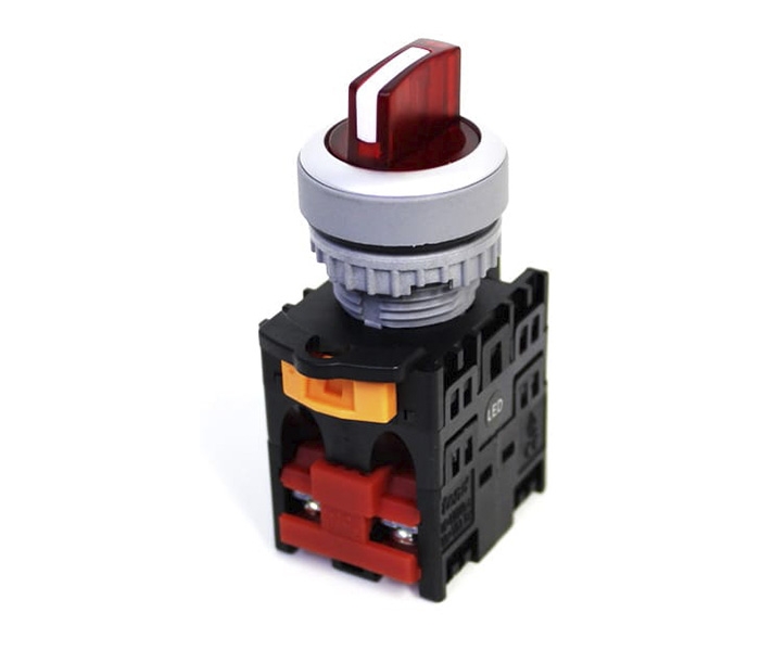 Chave Seletora Iluminada Knob Curto 3 Posições 22mm - 220VCA - Vermelho - 2NF