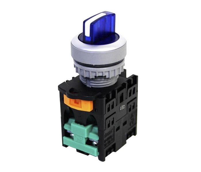 Chave Seletora Iluminada Knob Curto 3 Posições 22mm - 24VCA/VCC - Azul - 2NA