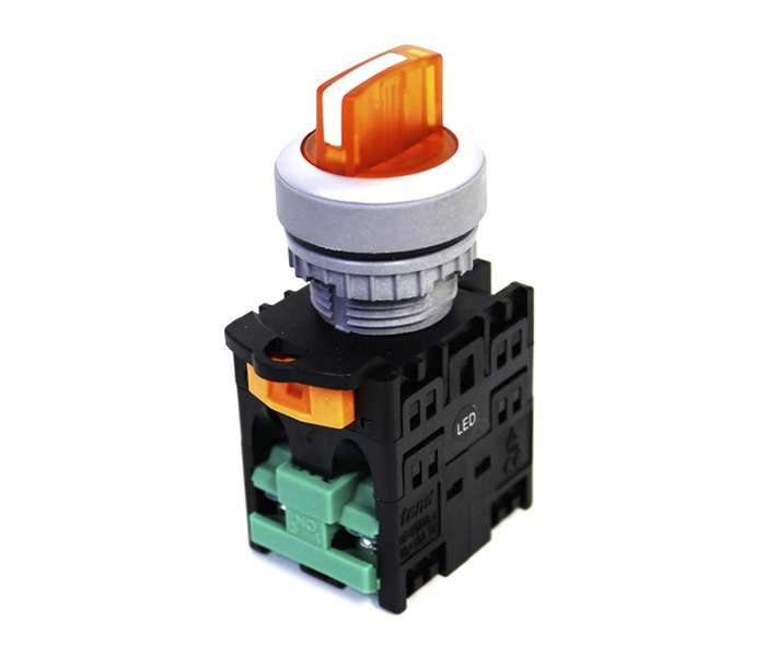 Chave Seletora Iluminada Knob Curto 3 Posições 22mm - 24VCA/VCC - Laranja - 2NA